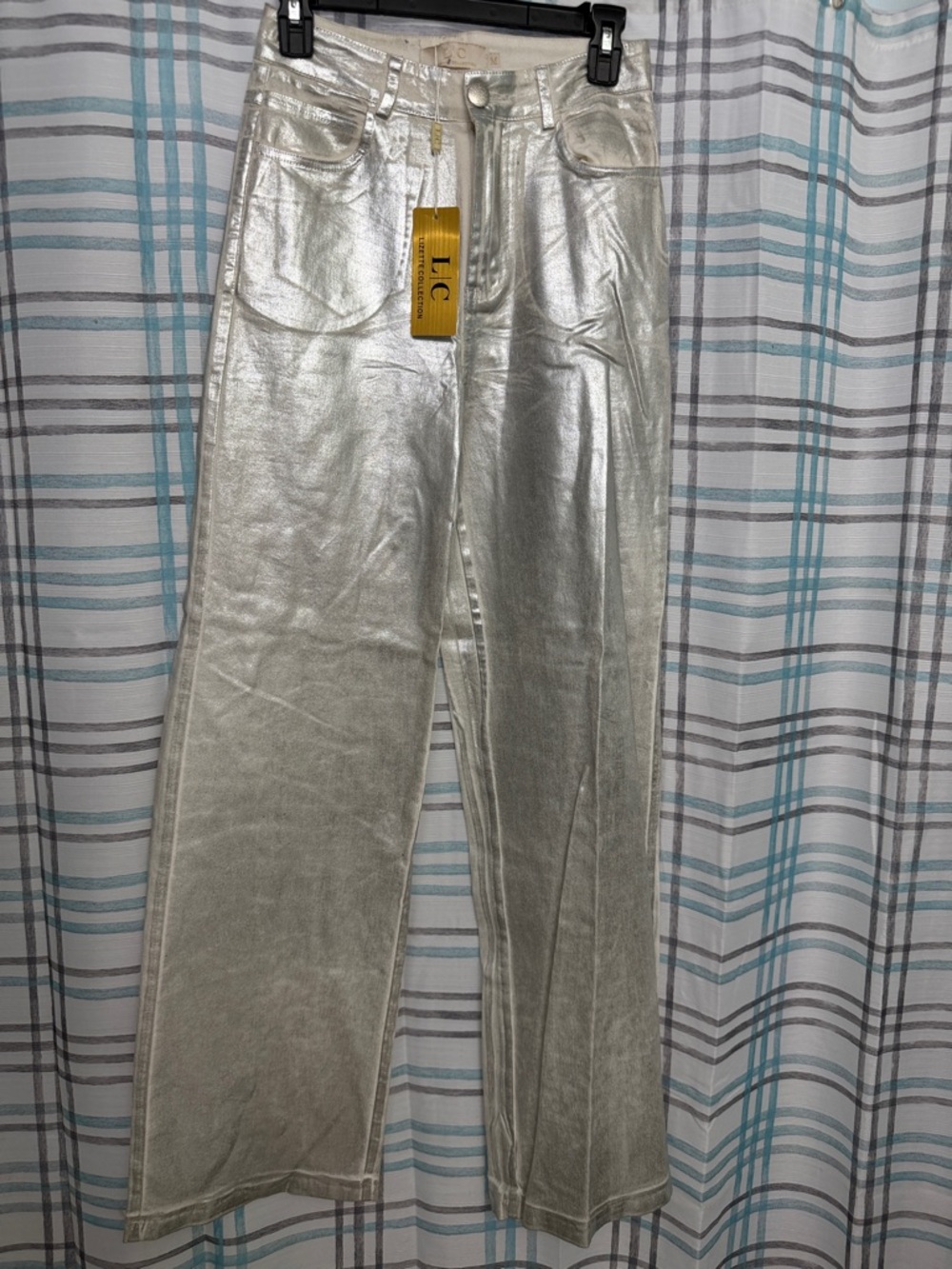 LC Lauren Conrad Metallic Silver Straight-Leg Pants